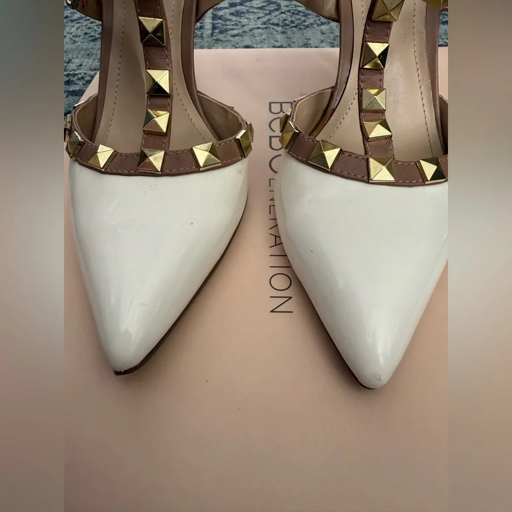 BCBGeneration Women's White and Tan Studded Heels - Picture 7 of 8